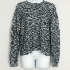 JCrew Womens S Navy White Cotton Blend Creww Neck Long Sleeve Pullover Sweater